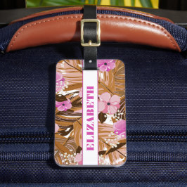 Etiqueta Para Maletas Plantas Tropicales Patrón Floral Nombre