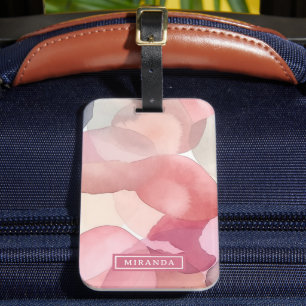 Etiqueta Para Maletas Plantilla de nombre de arte acuarela de color rosa