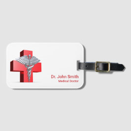 Etiqueta Para Maletas Plata 3D Caduceus Cruz Medicina Rojo