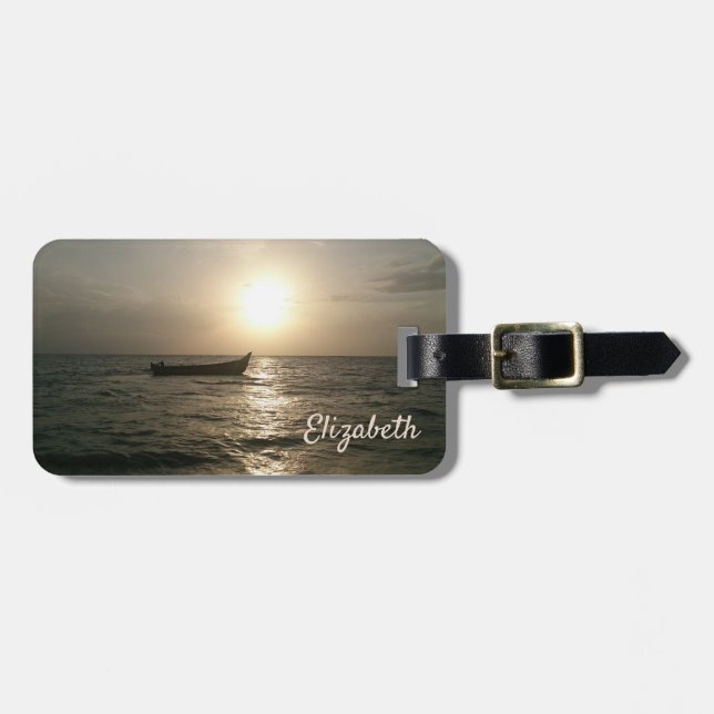 Etiqueta Para Maletas Playa, barco, atardecer - Personalizado (Frente Horizontal)