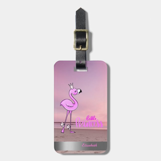 Etiqueta Para Maletas Playa Cute Baby Flamingo Sunset (Frente Vertical)