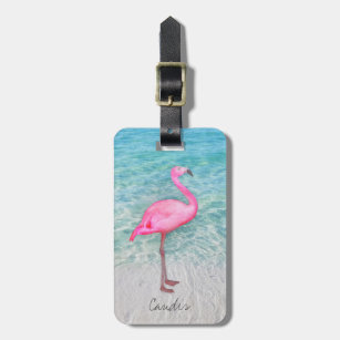 Etiqueta Para Maletas Playa de arena tropical personalizado rosa Flaming