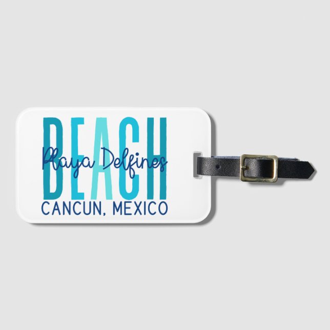 Etiqueta Para Maletas Playa Delfines Cancún México (Océano) (Anverso horizontal)