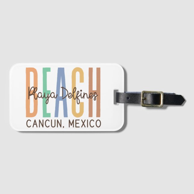Etiqueta Para Maletas Playa Delfines Cancún México (Sands) (Anverso horizontal)