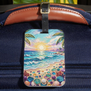 Etiqueta Para Maletas Playa Impasto y puesta de sol y amanecer de vidrio