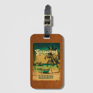 Etiqueta Para Maletas Playa Mexicana Cozumel Palm Tree Retro 80