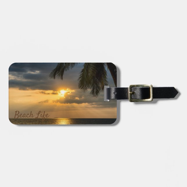 Etiqueta Para Maletas Playa, Palm, Sunset - Personalizado (Frente Horizontal)