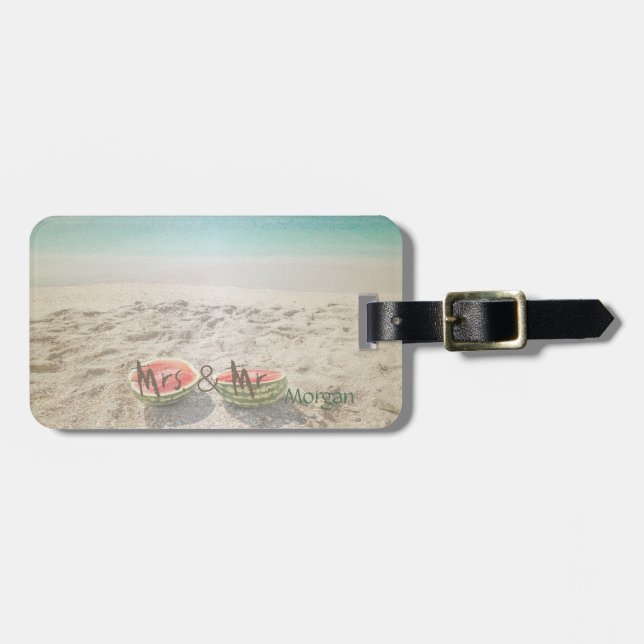 Etiqueta Para Maletas Playa Tropical ,Arena,Sandía,-Personalizado (Frente Horizontal)