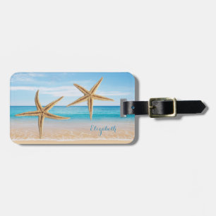 Etiqueta Para Maletas Playa Tropical,Cielo Azul,Arena del Océano,Estrell