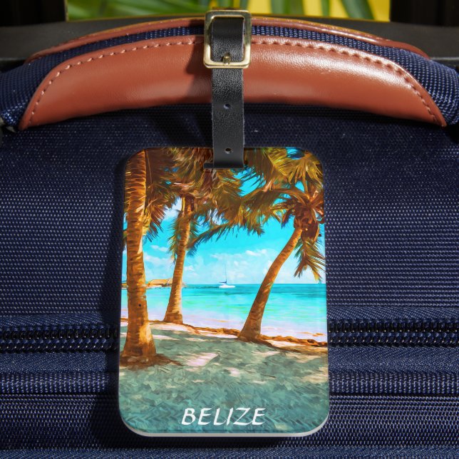 Etiqueta Para Maletas Playa Tropical de Belice (Anverso In situ 2)