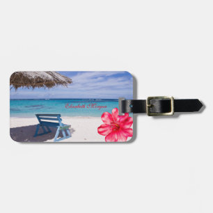 Etiqueta Para Maletas Playa Tropical, Silla, Hibisco