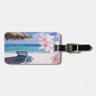 Etiqueta Para Maletas Playa Tropical, Silla, Plumeria