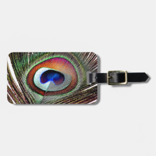 Etiqueta Para Maletas Pluma Colorida de Pavo Real de Cobre