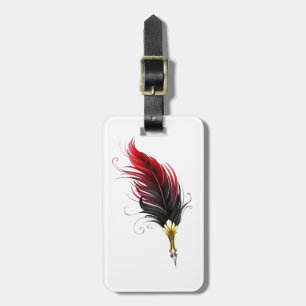 Etiqueta Para Maletas Pluma de plumas rojas con nido de oro