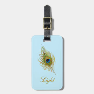 Etiqueta Para Maletas Pluma y caligrafía de pavo real en azul claro