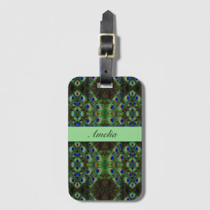 Etiqueta Para Maletas Plumaje Real - Patrón de pluma de pavo real de luj
