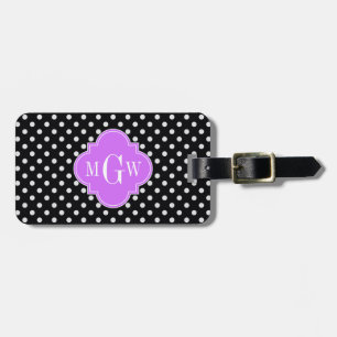 Etiqueta Para Maletas Polka blanco negro puntos Lilac Quatrefoil 3 Monog