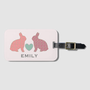 Etiqueta Para Maletas Polka Dot Bunnies Pink Personalizado