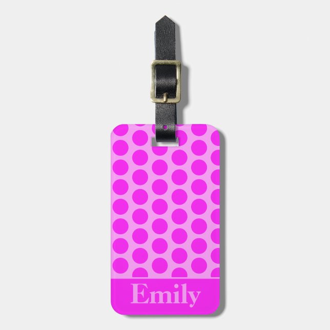 Etiqueta Para Maletas Polka rosa monogramado (Frente Vertical)