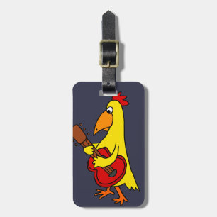 Etiqueta Para Maletas Pollo amarillo divertido que toca la guitarra