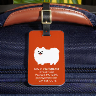Etiqueta Para Maletas Pomerania Blanca Adorable con Texto Personalizable