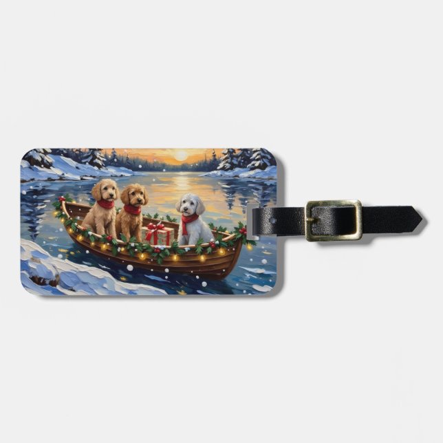 Etiqueta Para Maletas Poodle Christmas Boat Holiday (Frente Horizontal)