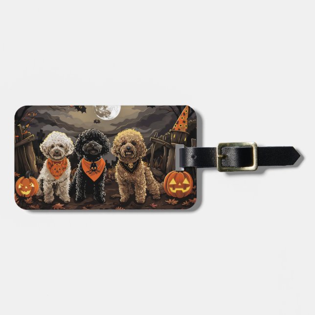 Etiqueta Para Maletas Poodle Halloween Spooky (Frente Horizontal)