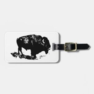 Etiqueta Para Maletas Pop Art Black Búfalo Blanco Bison Silhouette