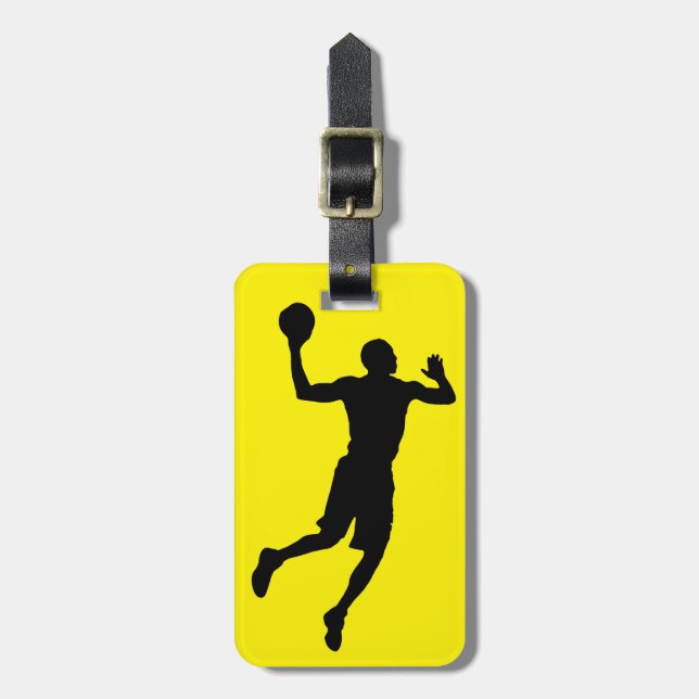 Etiqueta Para Maletas Pop Art Black Yellow Basketball Player Silhouette (Frente Vertical)