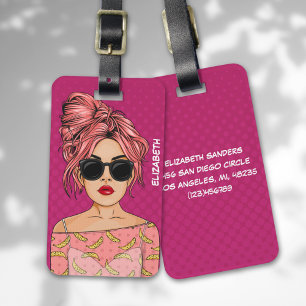 Etiqueta Para Maletas Pop Art Comic Girl Pink Background
