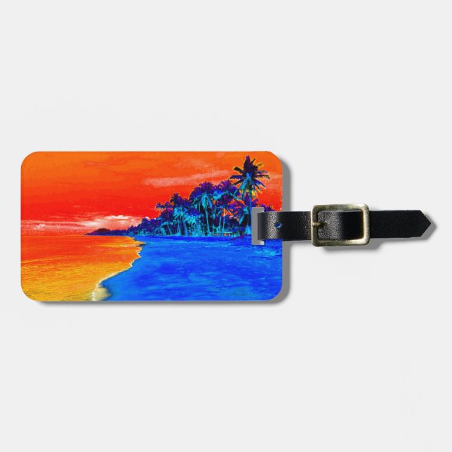 Etiqueta Para Maletas Pop Art Exotic Beach Palm Trees (Frente Horizontal)