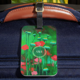 Etiqueta Para Maletas Poppies rojos y verdes, flores de plantilla de art