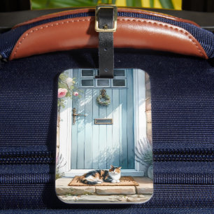 Etiqueta Para Maletas Porche Floral Cottagecore con Gato Calicó