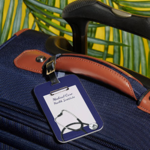 Etiqueta Para Maletas Portapapeles médico Azul con Stethoscope