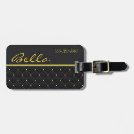 Etiqueta Para Maletas Posh Quilted Black & Gold Stitch