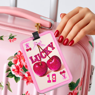 Etiqueta Para Maletas Posh Retro Rosa Brillante Cereza Afortunada
