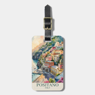 Etiqueta Para Maletas Positano Italia Costa de Amalfi Paisaje Acuarela