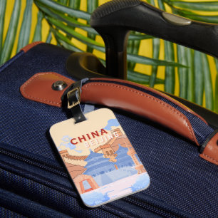 Etiqueta Para Maletas Póster de viaje a Pekín, China Azul pastel y mel
