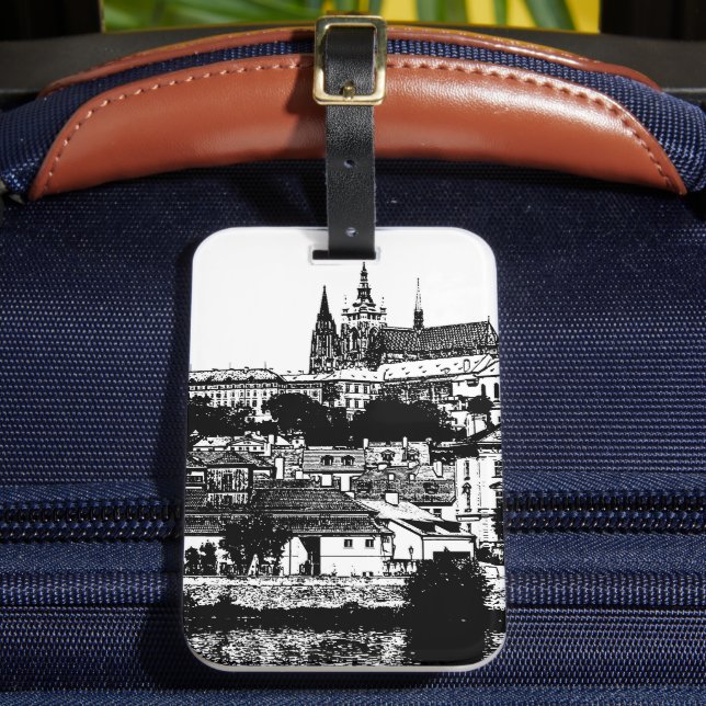 Etiqueta Para Maletas Praga, ciudad histórica, castillo - Arte checo (Anverso In situ 2)