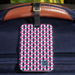 Etiqueta Para Maletas Preppy Basket Weave – Navy & Hot Pink Monogram
