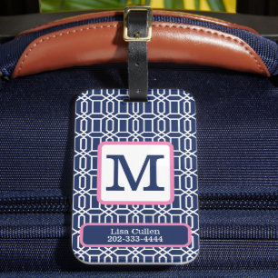 Etiqueta Para Maletas Preppy de Personalizado de monograma Octagon de la