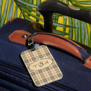 Etiqueta Para Maletas Preppy Negro Cuadro Tan Monograma Personalizado