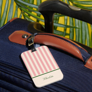 Etiqueta Para Maletas Preppy Rosa Pastel Rayada