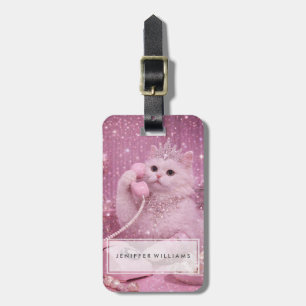 Etiqueta Para Maletas Princesa Glamurosa Gato Usando Teléfono