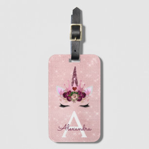 Etiqueta Para Maletas Princesa Unicornio Rosa Brillante Monograma Nombre