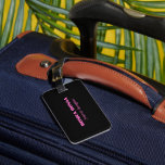Etiqueta Para Maletas Profesional Simple Moderno Rosa Neón Negro<br><div class="desc">Etiqueta de equipaje minimalista limpia con fondo de color negro sólido y fuente moderna rosa neón. Personalice para su uso personalizado.
Diseño clásico | Producto elegante | Colores de moda | Estilo y moda | Diseño empresarial profesional</div>