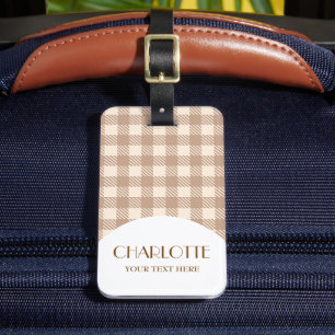 Etiqueta Para Maletas Prueba de gingham de color beige beige marrón vint