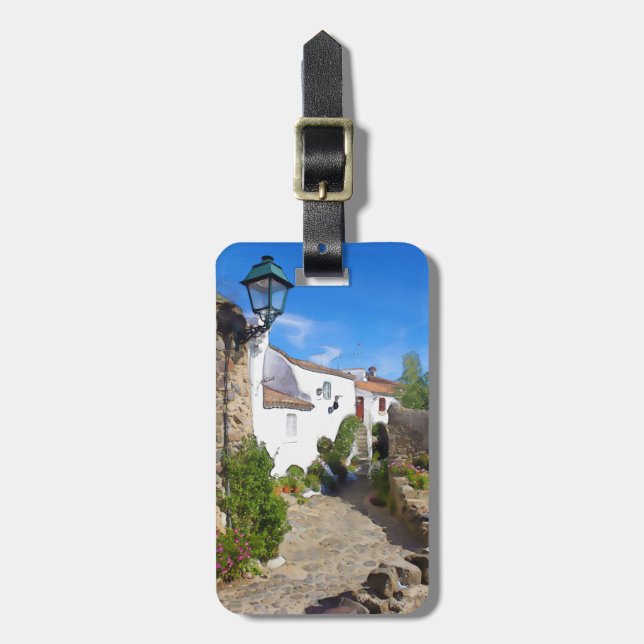 Etiqueta Para Maletas Pueblo mediterráneo de acuarela (Frente Vertical)