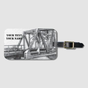 Etiqueta Para Maletas Puente antiguo pencilart Monocromo Blanco y negro