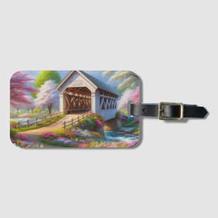 Etiqueta Para Maletas Puente y río colorido cubierto de primavera/floral